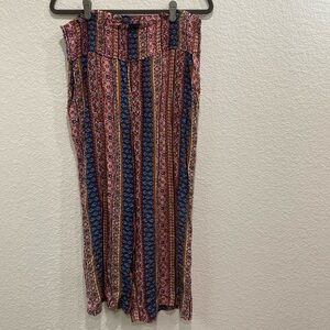 Three Dots Women's Pull On Wide Leg Boho Multicolor Print Casual Pants Size M
